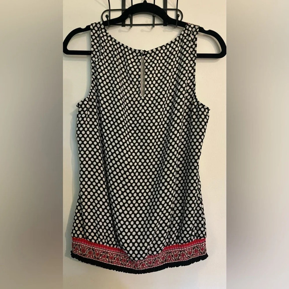 White House Black Market Womens Polka Dot Tank Medium Ruffle Front Keyhole Back - Picture 5 of 8